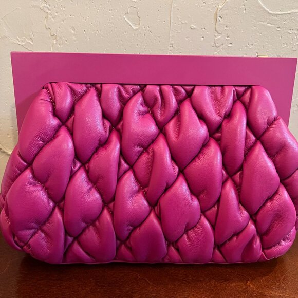 NEW Pink Quilted Clutch Purse with Chunky Chain Handle & Crossbody Strap - Picture 2 of 6